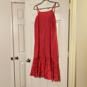 Pink Strappy Vintage Dress with Floral Design on Hem